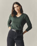 Women's Premium Slub V-Neck Long Sleeve Tee - Green Moss